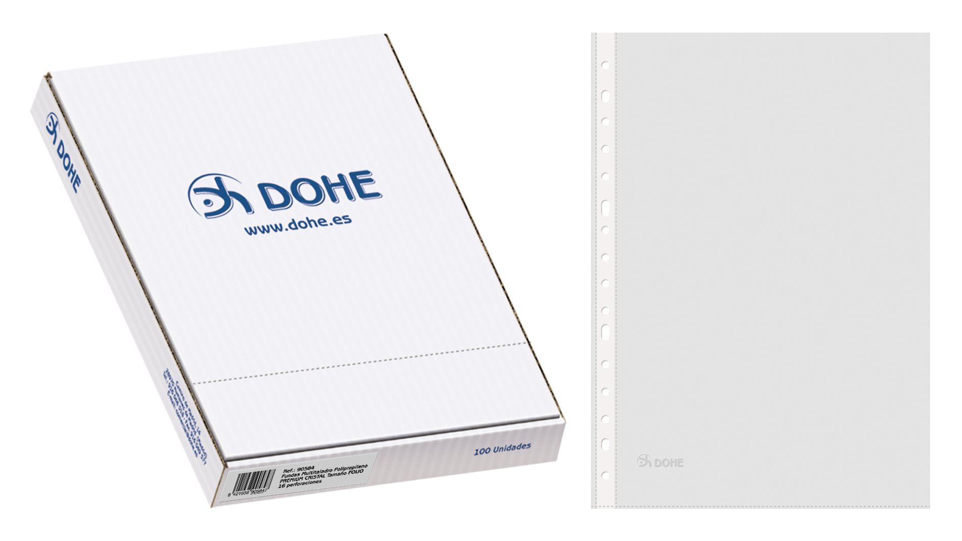 Dohe – Pack of 100 Punched Sleeves, Folio, Clear.