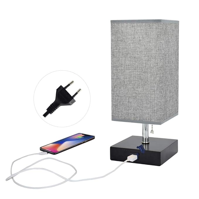 Tischlampe aus Holz, Nachttischlampe, mit Zugschalter Stehlampe auf Tisch, E27-Fassung & EU-Stecker Warmweiß für Wohnzimmer, 