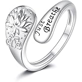 AXOMY Just Breathe Ring 925 Sterling Silver Lotus Just Breathe Thumb Adjustable Hope Rings Inspirational Jewelry Gifts for Women
