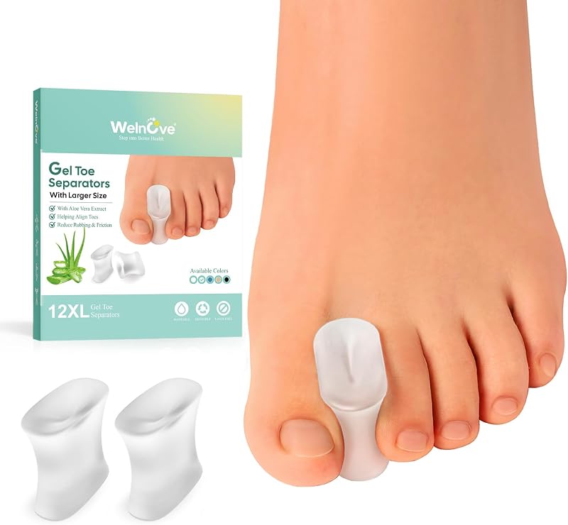 Welnove Upgraded Gel Toe Separators Aloe Vera 12Pcs XL Silicone Bunions Calluses