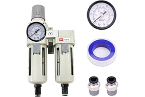 RIH Air Dryer System - 1/2" NPT Double Air Filters-5 Micron Particulate Filter& Air Pressure Regulator - Gauge(0-150 psi), Auto Drain, Poly Bowl,Bracket - 3 in 1 Two Unit (1/2" NPT) AC4011-04D