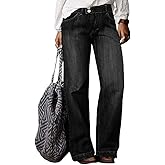 Flamingals Straight Leg Boyfriend Jeans for Women Button Hem Mid Waisted Bootcut Jeans