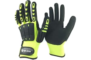NMSafety Anti Vibration Oil-proof Cut Resistant Safety Work Glove,Full finger,Yellow Nylon+HPPE+Glassfirbe Seamless Knitted L