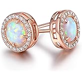 Barzel 18K Rose Gold Plated or White Gold Plated Created Opal Halo Stud