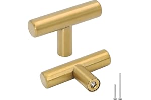 goldenwarm 5 Pack Brass Cabinet Knobs Gold Drawer Knobs Gold Kitchen Hardware Gold Knobs for Dresser Cupboard Bathroom 2in Ov