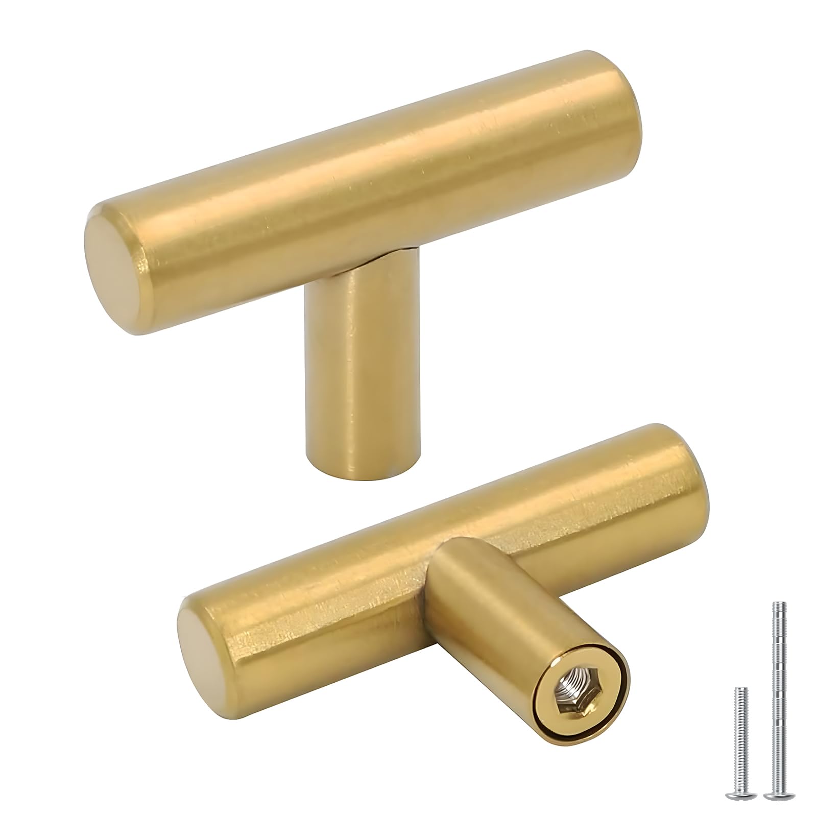 Photo 1 of goldenwarm 5pcs Brushed Brass Single Bar Cabinet Cupboard Drawer Door Handle Pull Knob for Furniture Kitchen Hardware Overall Length 2in