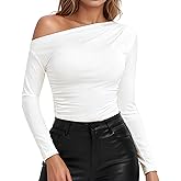 Jenbou Women's Off The Shoulder Tops Long Sleeve Boat Neck Y2K Slim Fit Going Out Crop Top
