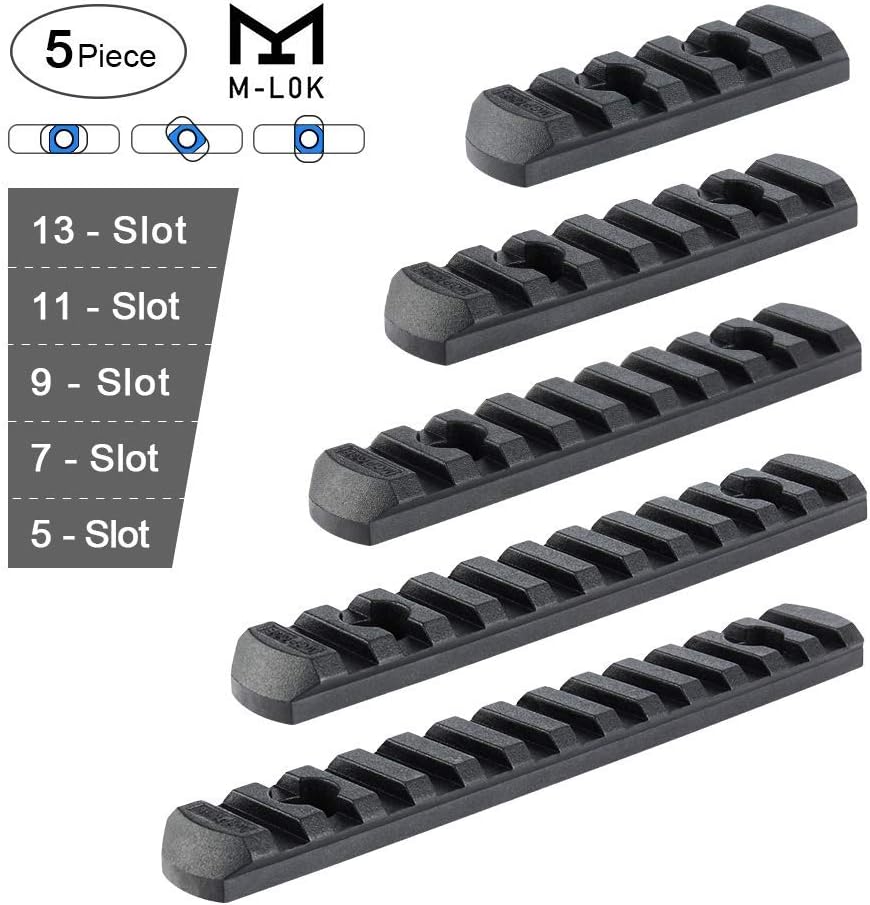 5Packs Polymer M-Lok Picatinny Rail, 5-Slot 7-Slot 9-Slot 11-Slot 13-Slot Lightweight Rail Section Accessories with 10 T-Nuts, 10 Screws and 1 Pcs Wrench (Black) : Sports & Outdoors