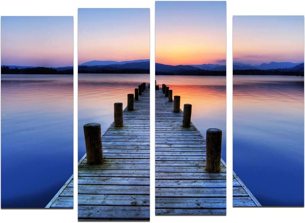 Startonight Glass Wall Art Acrylic Decor Set Purple Beach, Set of 4 Total 39.37 X 47.2 Inch Original Artwork the Ultimate Wall Art