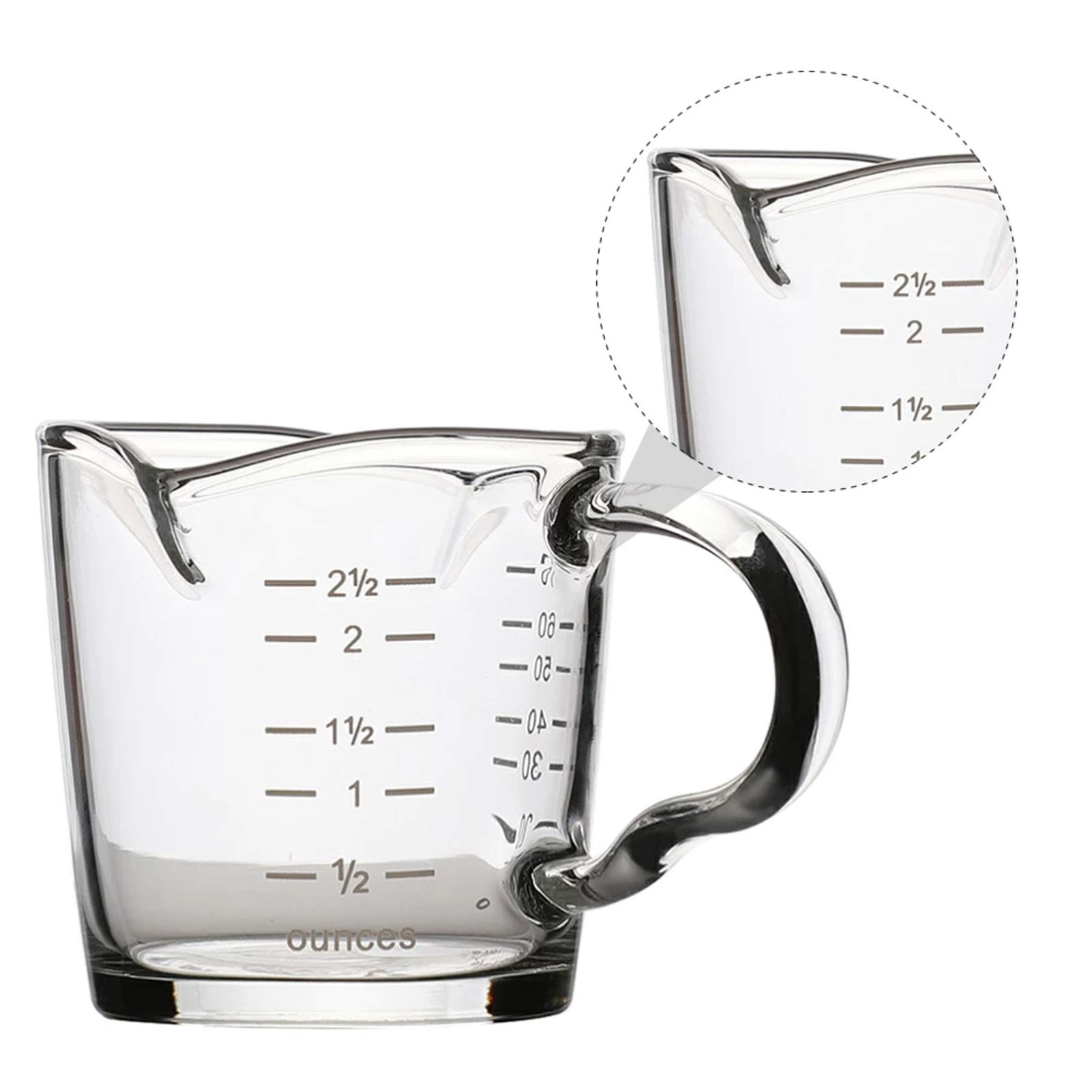 Photo 1 of 70ml Mini Glass Measuring Cup with handle 2 oz Shot Glass Espresso Jugs Measure Cup Glass Jigger Spirit Round Graduated Beaker Measuring Cup for Bar Party Wine Cocktail Drink Shaker Milk Coffee