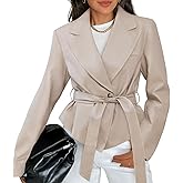 MEROKEETY Women's Fall Fashion 2025 Leather Jacket Casual Belt Button Down Blazer Trendy Coat Outerwear