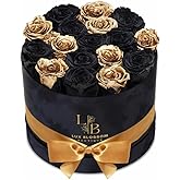LUX BLOSSOM BOUTIQUE 17 Black & Gold Forever Roses, Velvet Box - Luxury Black Roses, Gifts for Women, Forever Flowers Gifts for Wife, Black Roses for Delivery Prime