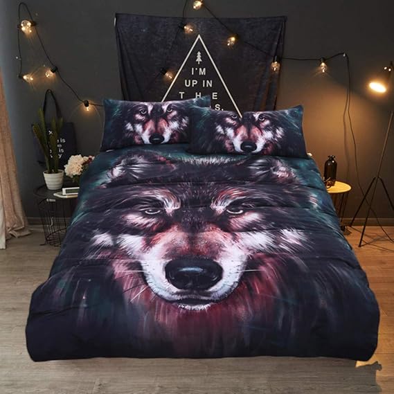zhj888 3D Vintage Wolf Bedding Sets for Boys and Girls 3PCs