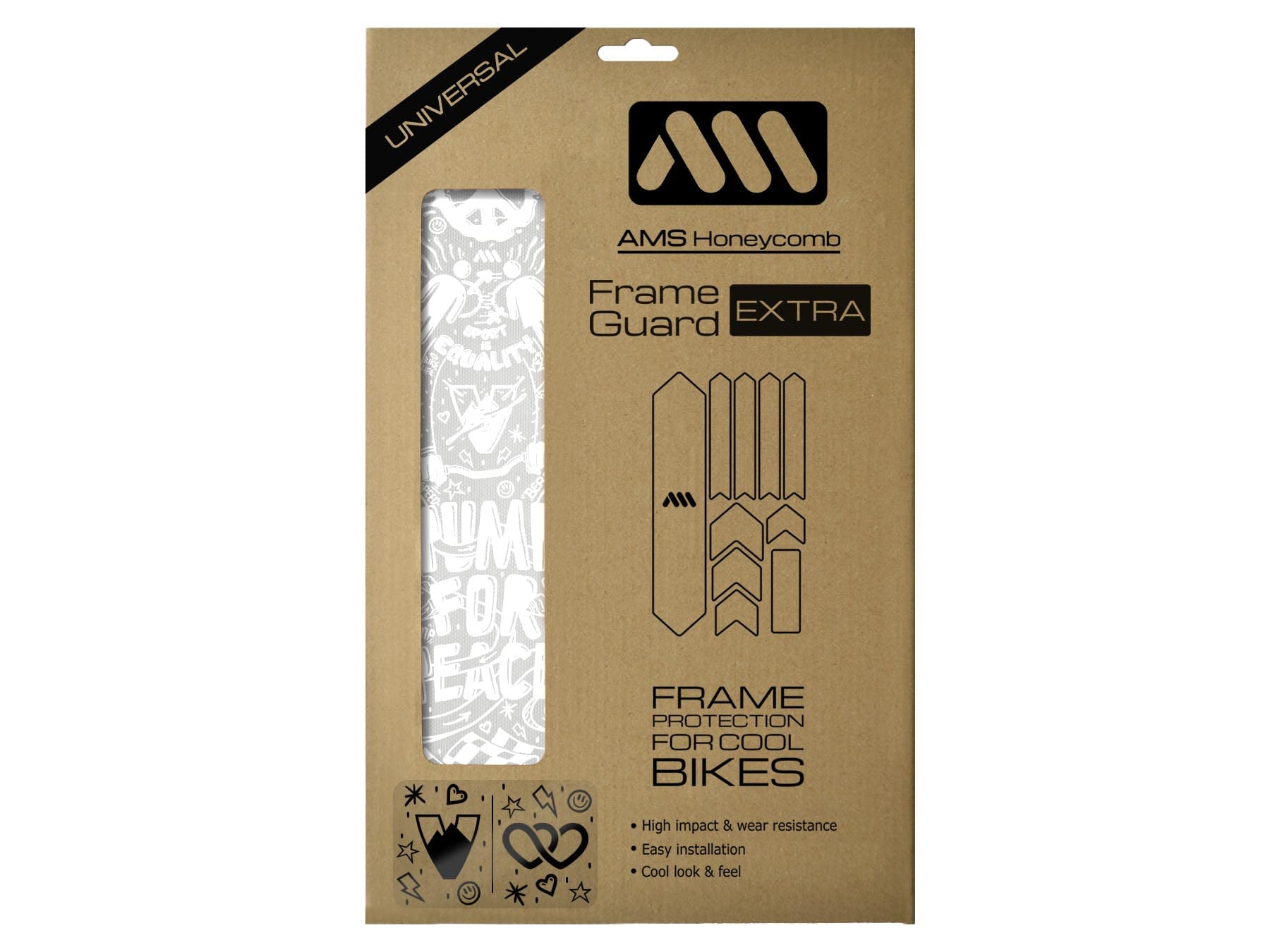 All Mountain Style AMS High Impact Frame Guard Extra – Protects your bike from scratches and dings, Pump for Peace White