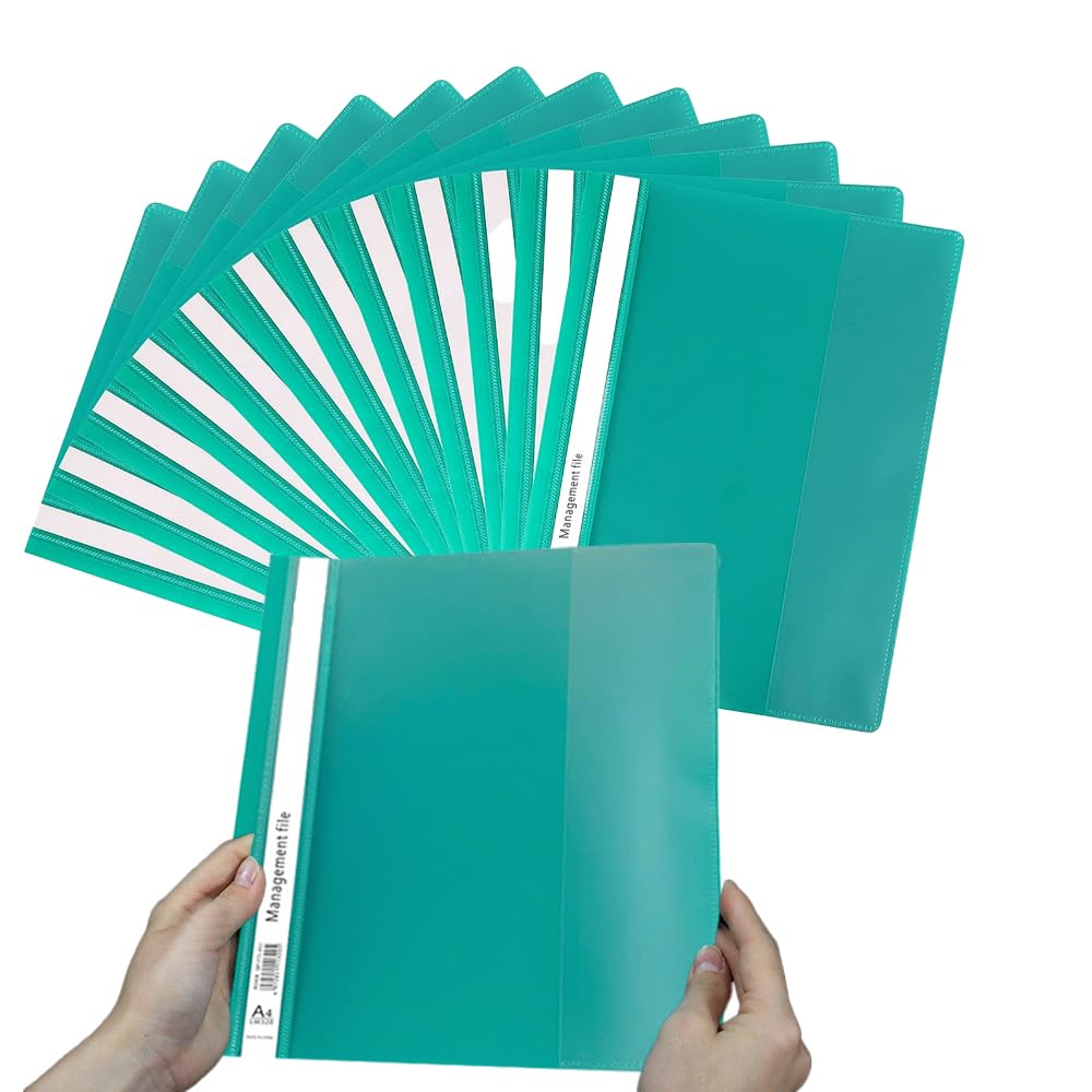 12 Pcs Green A4 Presentation Project Folders Plastic Report Document Holder Case 2 Prong Display Paperwork Files Classification Display Holder Transparent Cover Organizer Bag for Office School Home