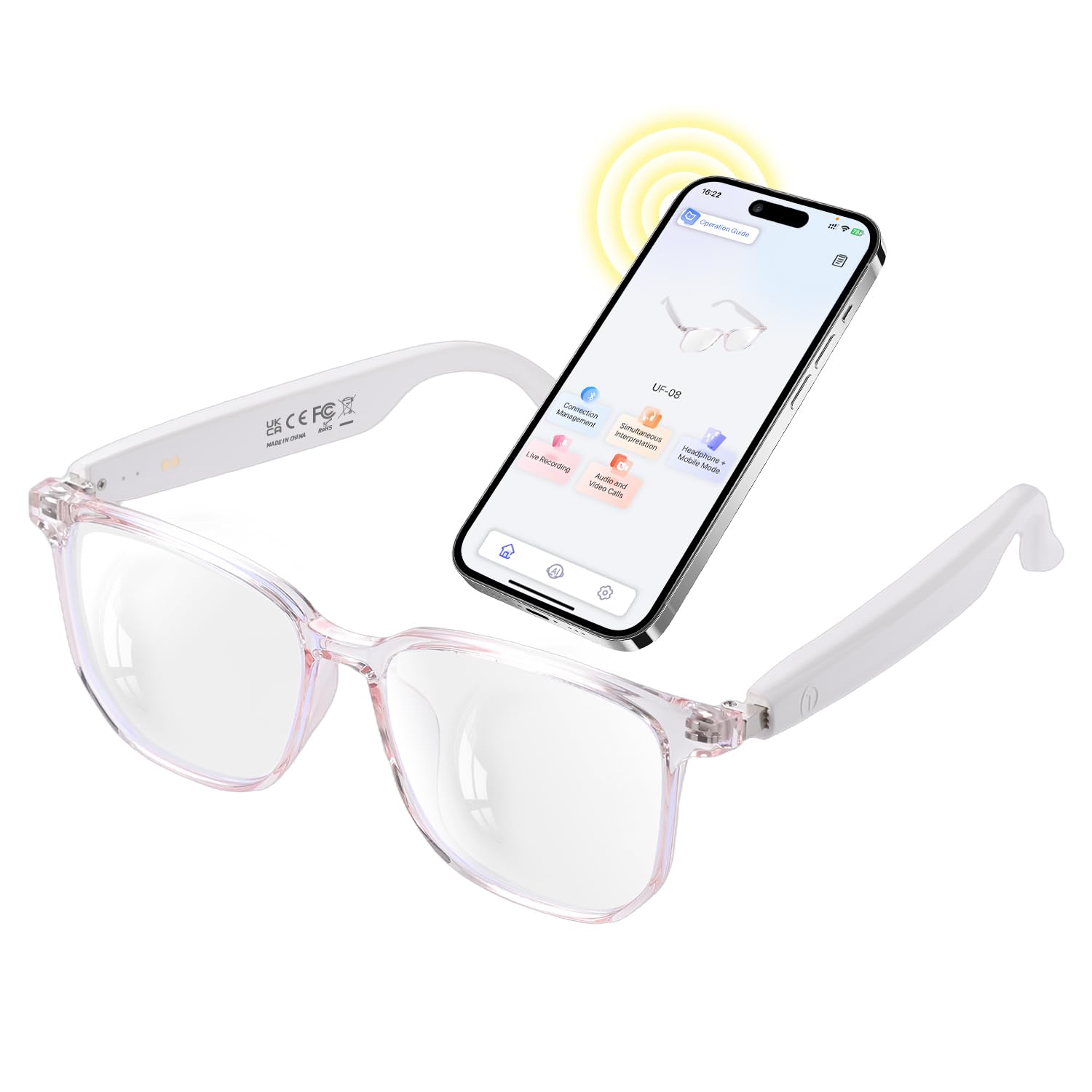 Photo 1 of AI Translation Smart Glasses,Clear Frame Blue Light Glasses for Women,Real-Time Translation?160+ Languages?,Photo Translation,No Subscription,Wireless Bluetooth Translating Glasses for Business Travel