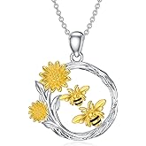 SELKAT Bee Necklace for Women S925 Sterling Silver Bee Pendant Necklace Mother's Day Valentine's Day Christmas Jewelry Gifts for Mother Wife