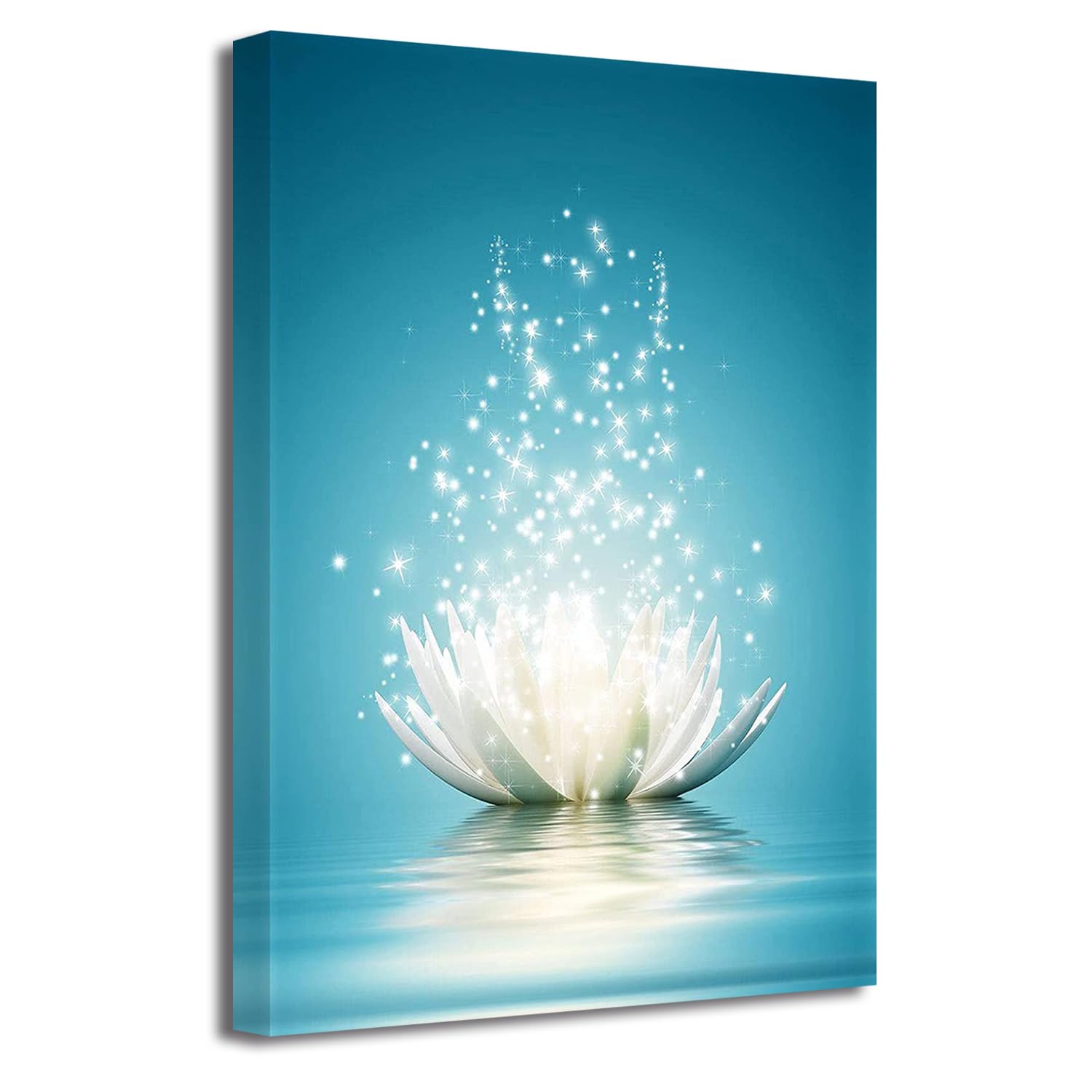 LZIMU Zen Wall Art White Lotus Flower Bloom in Water Picture Prints Wall Decor Framed Teal Blue Painting for Yoga Spa Meditation Spiritual Room Decor (16x24in (40x60cm), Zen Artwork-2)