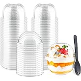 Zezzxu 50 Pack 9 oz Plastic Dessert Cups with Dome Lids and Sporks | Clear Disposable Fruit Cups with Lid, Cake Cups for Yogurt Parfait, Jello, Snack, Treat, Ice Cream, Banana Pudding Containers