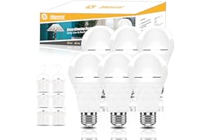 NEPORAL A19 Rechargeable Light Bulbs Emergency Light Bulb for Power Outages, Led Bulb 60 Watt Equiv., Self-Charging Light Bulb 1200mAh Battery Backup Light Bulbs for Daily, Emergency Use (Daylight-6 PK)