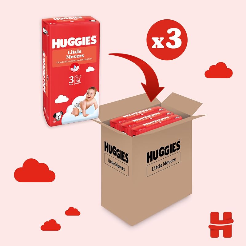 Little Movers, 168 Pannolini Taglia 3 (4-9 Kg), Pacco Scorta