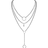 Sacina Layered Crescent Moon Star Choker Necklace, Gothic Punk Grunge Emo Necklace, Goth Jewelry, Christmas Jewelry Gift for Women