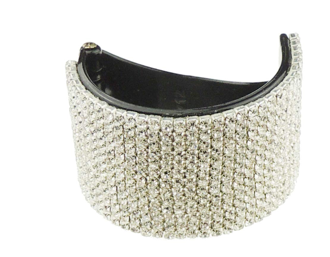 Sparkly Womens Girls Crystal Rhinestone Diamante Bridal Wedding Guest Christmas Party Bridesmaid Birthday Hair Accessories Banana Wide Cuff Styling Ponytail Hair Barrette Grip Claw Clamp (Black Large)