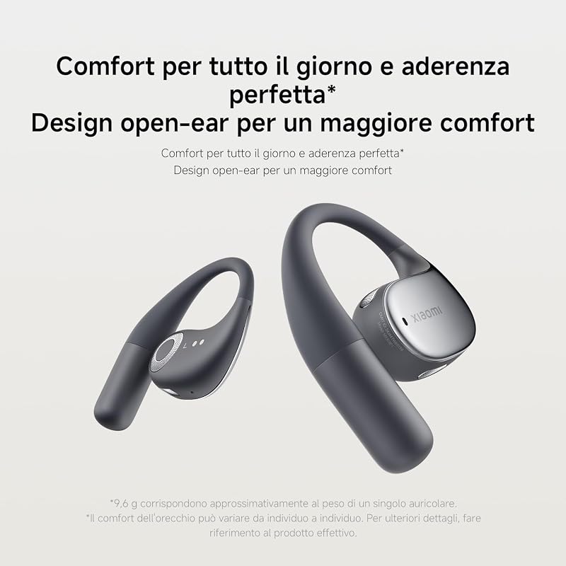 OpenWear Stereo, Cuffie Bluetooth, custodia di ricarica, Hi-Res Audio con driver dinamico, Fino a 38,5 ore di ascolto, Doppio microfono con riduzione del rumore, Design Ergonomico, Grigio