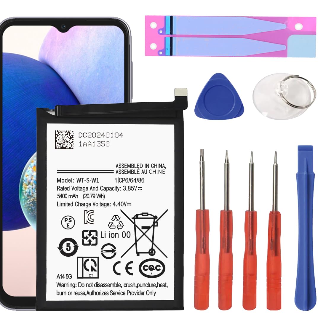 ITMBET Battery for Samsung Galaxy A14 5G, 5400mAh Upgraded 2024 New 0 Cycle Battery Replacement for SM-A146U SM-A146U1 SM-A146W SM-S146VL SM-A146M with Professional Replacement Tool Kits