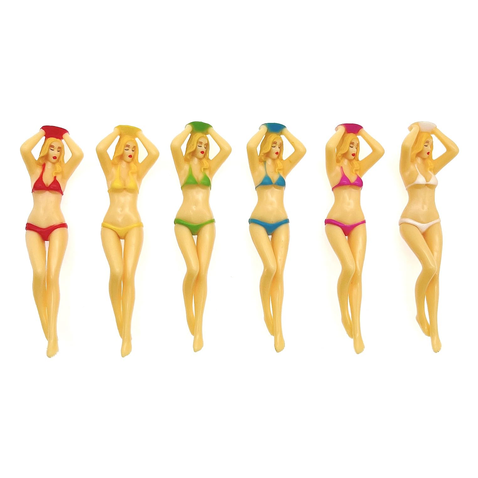 JZK 6x Bikini girl golf tees set for men women lady, novelty plastic golf tee 76mm long pin up golf ball holder, fun castle golf tees pegs for training practice