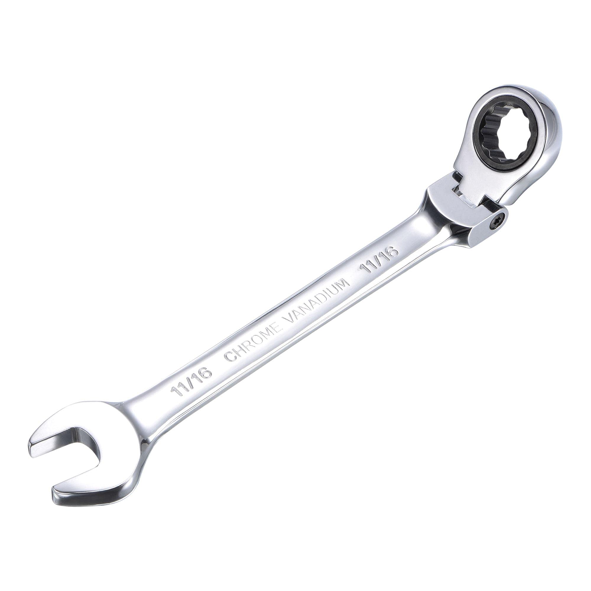 sourcing map 11/16 Inch Flex-Head Ratcheting Combination Wrench SAE 72 Teeth 12 Point Ratchet Box Ended Spanner Tools, Cr-V