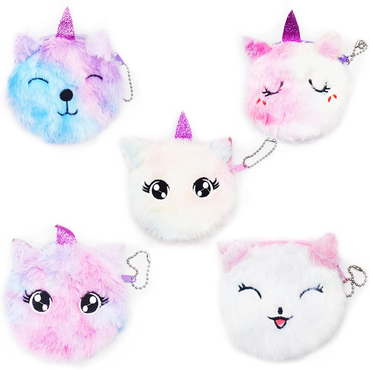 Plush Coin Purse,Forreen 5 Pcs Unicorn Coin Purse Cute Animals Coin Pouch Bag Wallet Coin Pouch for Coin Credit Card Keys Headset Lipstick Girl Gift