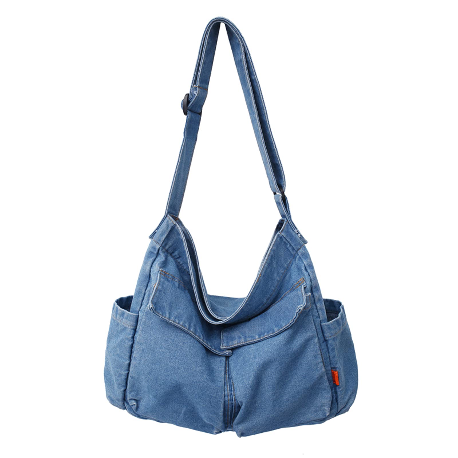 Photo 1 of JARKJARD Canvas Messenger Denim Shoulder Bag for Women Men Hobo Crossbody Tote with Multiple Pockets Casual Retro Handbag Large Capacity Purse(Light Blue)