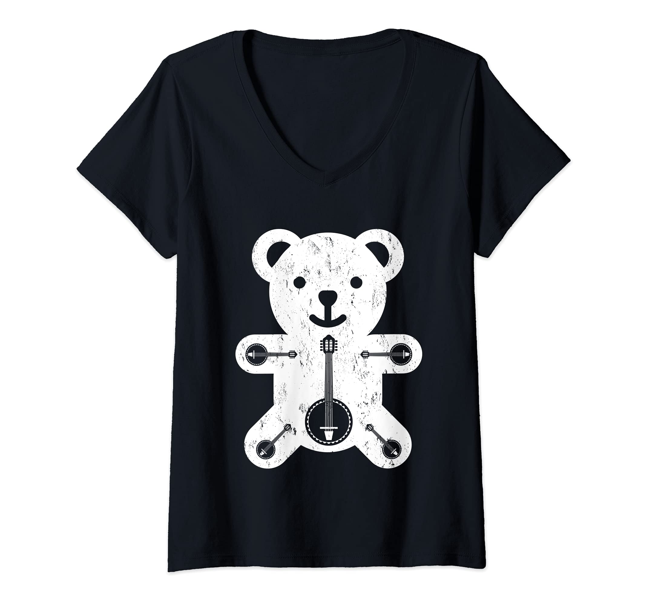 Womens Banjo Playing Bear Bluegrass Banjo Bear V-Neck T-Shirt
