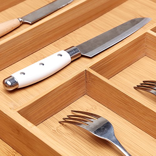 Bamboo Large Cutlery Tray Drawer Kitchen Flatware Organizer Utensil