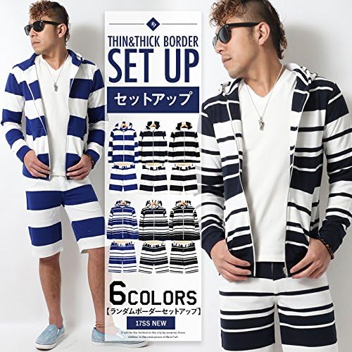 Amazon セットアップ メンズ スウェット 上下セット ランダムボーダー柄 M ネイビーb トレーナー パーカー 通販