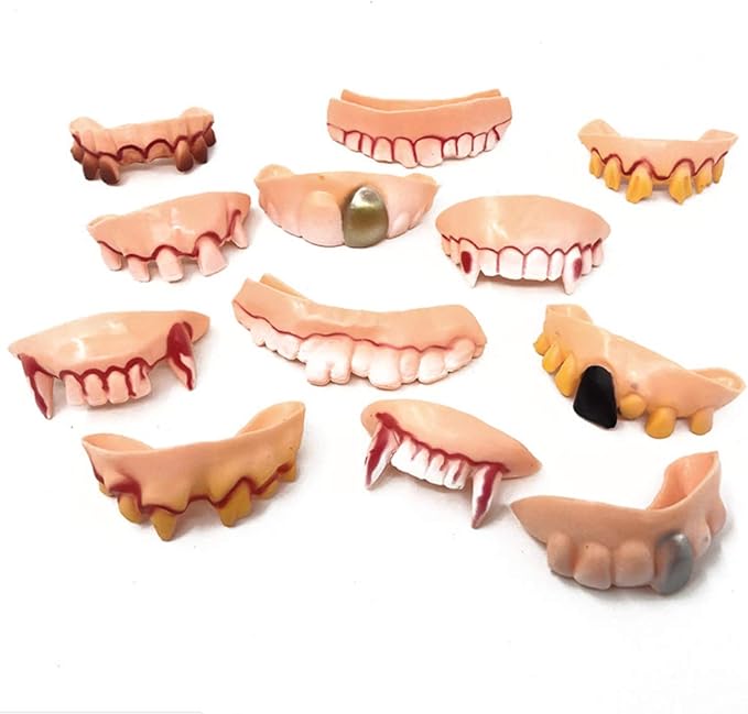 CiCy 12 Pcs Funny Teeth Ugly Fake Teeth Prank Toy Plastic