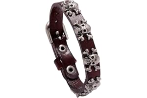 Edgda Punk Rock Alloy Skull Rivet Studded Wristband Belt Buckle Pu Leather Cuff Bracelet