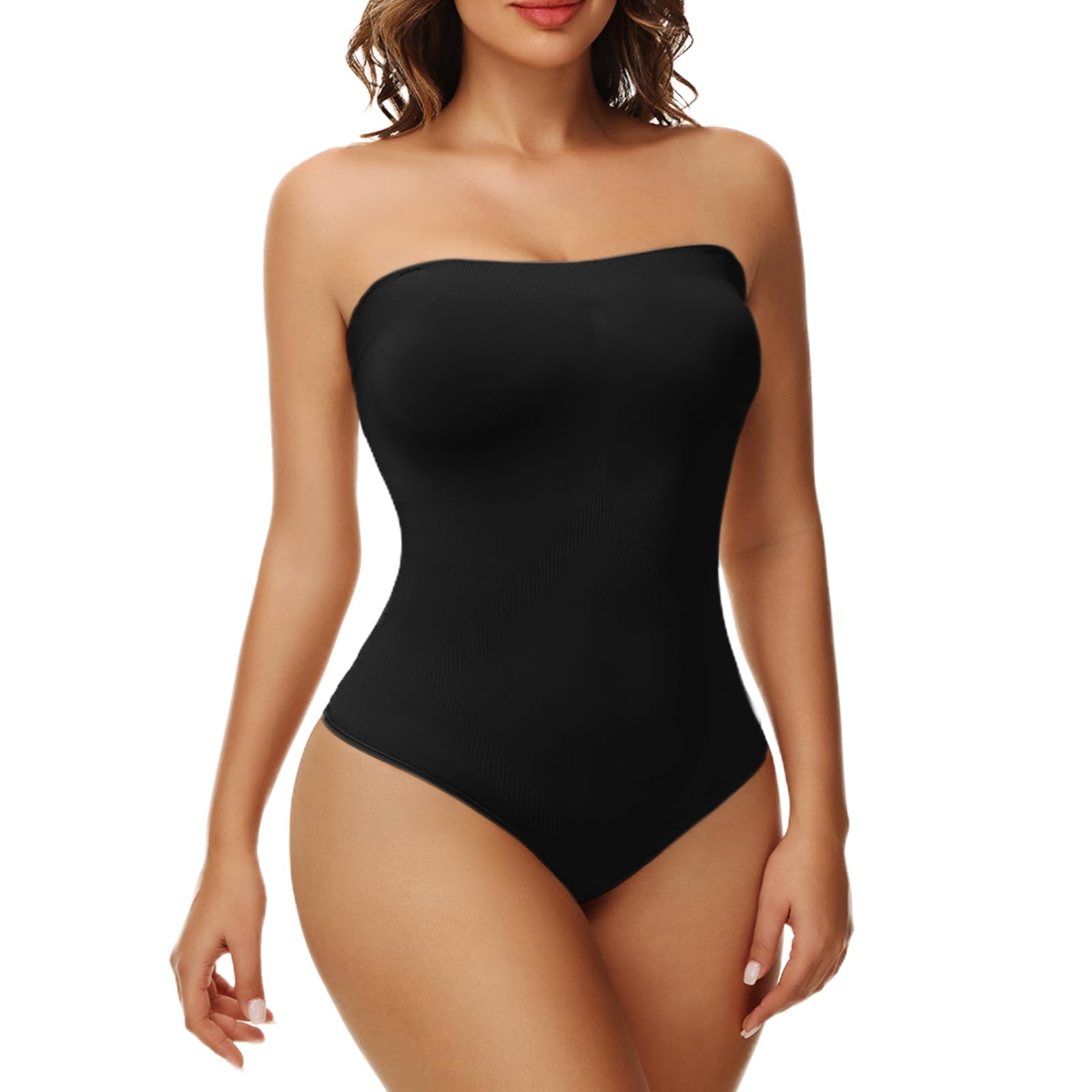 Photo 1 of Ellareese Strapless Shapewear Bodysuit for Women Thong Body Shaper Under Dress Tummy Control Bodysuit Tank Top Butt Lifter