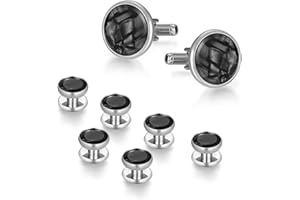 wynameleri Mens Classic Shirts Cufflink Studs, Mother-of-Pearl Tuxedo Shirt Button and Cuff Links Set, Formal Business Wedding Jewelry