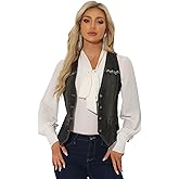 Allegra K Denim Vest for Women's Sleeveless V Neck Washed Distressed Y2K Jean Waistcoat Jacket