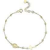 MIONZA 14K Gold Plated Rosary Cross Bracelet for Women | Adjustable Religious Christian Charm Jewelry | Faith Gift for Her with Pearl, Onyx & Gold Bead Options