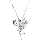 SUMFAN Fairy Necklace for Teen Girls,Birthstone Pendant Gift for Girls White Gold Plated Austrian Crystal Jewelry Gift