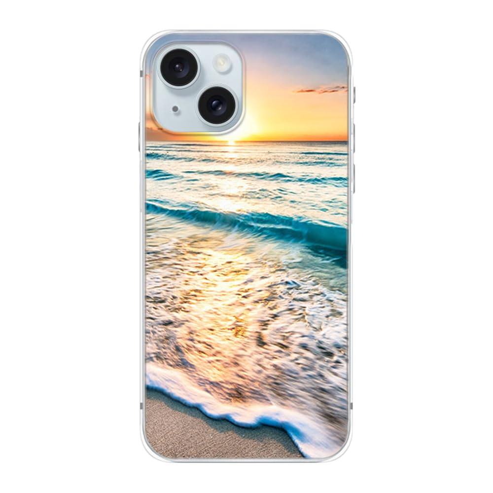 Photo 1 of FancyCase Compatible with iPhone 15 Case (6.1inch)-Cool Ocean Waves Design Scenic Nature Landscape Beach Pattern Flexible TPU Protective Case (Beach Waves)