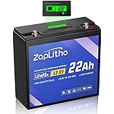 ZapLitho Upgraded 12V 22Ah Lithium Battery LiFePO4, LCD Voltage Diaplay & 30A BMS, Deep Cycle Grade A Cells, Lightweight Lithium Iron Phosphate Battery for Fishfinder, Ham Radio, Camp, Solar, Off Grid