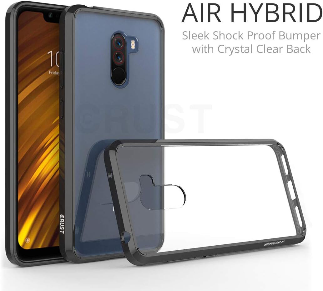 Crust Air Hybrid Clear Back Cover for Xiaomi Pocophone F1, Ultra Slim Fit Shock Absorption Bumper Case with Anti Scratch Crystal Clear Back - (Black)