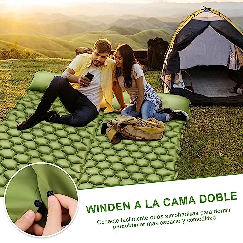 Colchoneta Inflable Camping con Almohada Incorporada, Colchoneta Inflable para Dormir, Colchón Camping Estera Durmiente Portátil, para Mochileros, Senderismo, Tiendas de Campaña y Viajes (Verde)