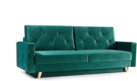 Meublo Canape Convertible En Velours Vert Bouteille 3 Places Tissu