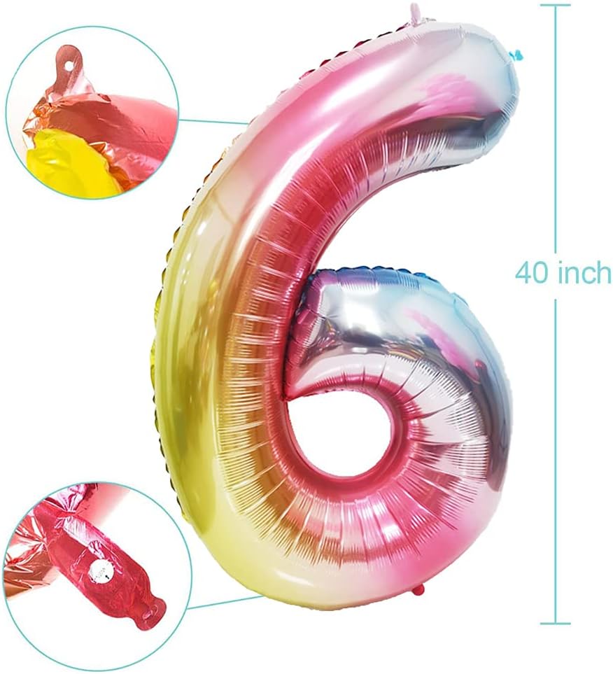 ANCLLO 40 Inch Balloon Rainbow Gradient Colorful Big Number Balloons for Happy Birthday Party Decorations-Number 6 - Image 3