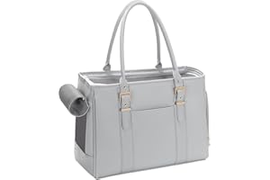 MINSONG Fashion Pet Carrier Dog Purse Cat Bag Soft-Sided Carriers Travel Airline Approved, Stylish Leather Tote Handbag for Small Animal Puppy Kitten (Grey)